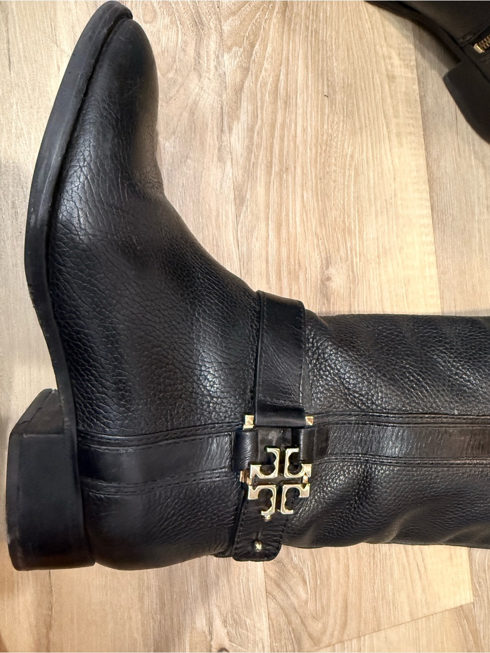 Tori Burch Women's Black Leather Knee-High Zip Riding Boots